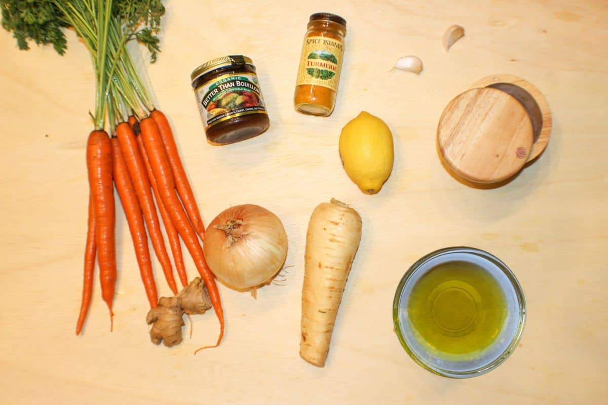 Ingredients to make vitamix carrot ginger soup.