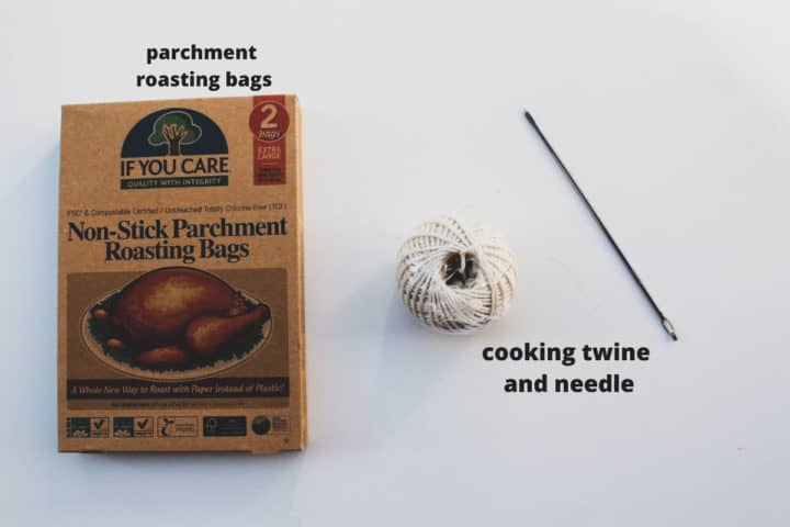 image of parchment roasting bags,cooking twine and needle