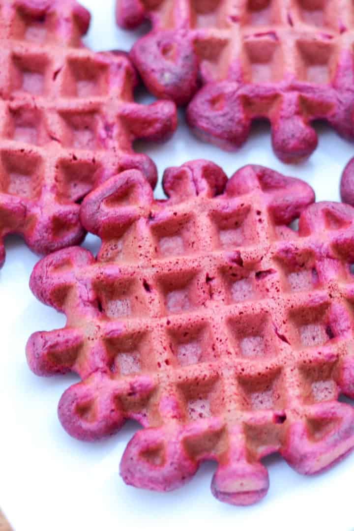Over head shot of 3 red cooked waffled.
