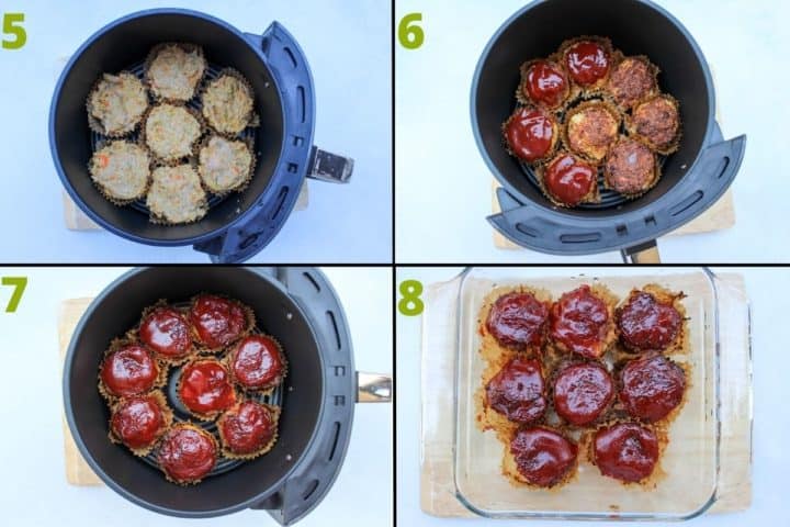Air fryer turkey meatloaf process shots picture collage.