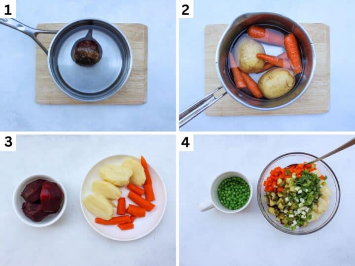 Step by step images on how to prepare Ukrainian beet salad.