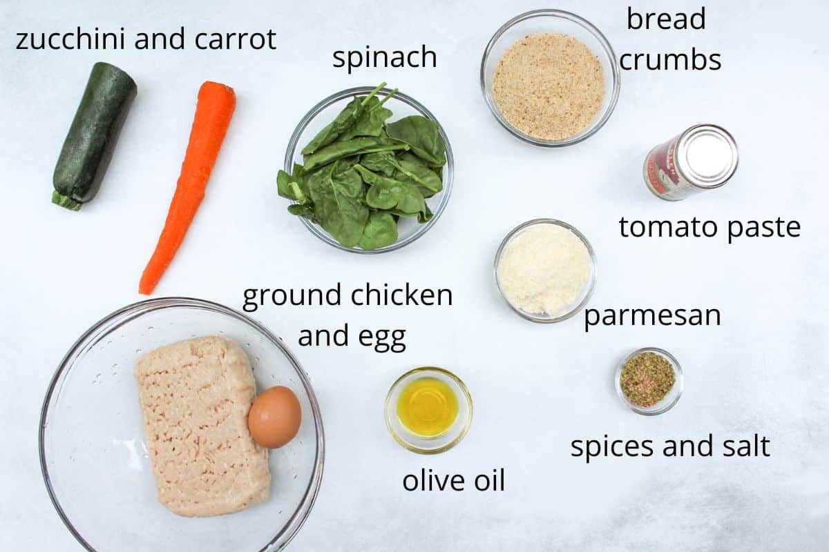 Labeled recipe ingredients on a white background.