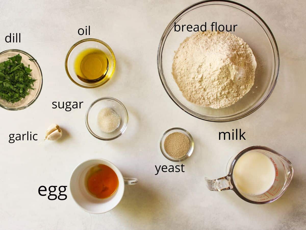 Labeled recipe ingredients on a white background.