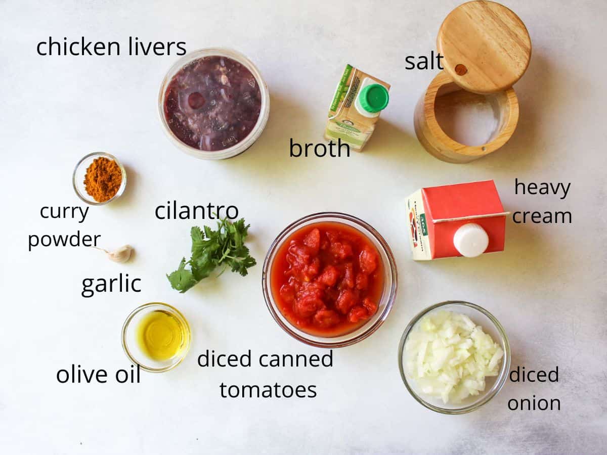 Labeled recipe ingredients on a whit background.