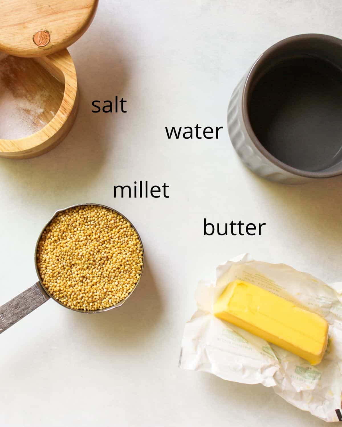 Labeled recipe ingredients on a white background.