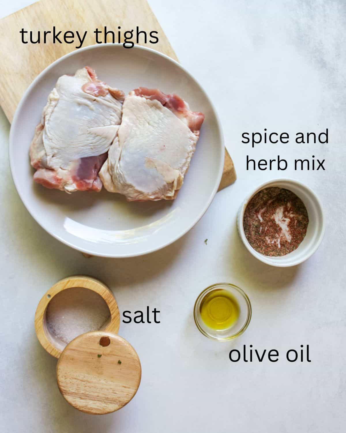 Labeled recipe ingredients on a white background..