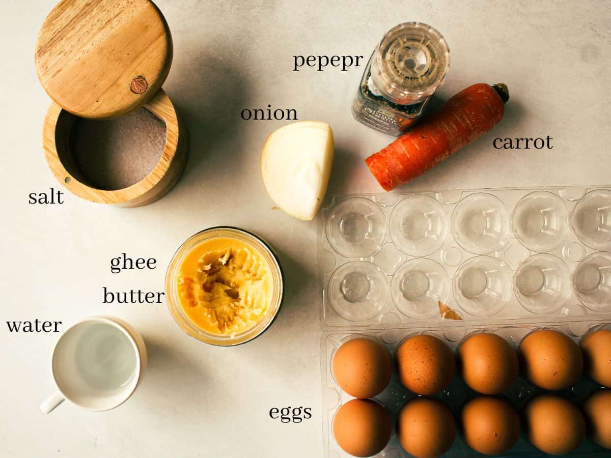 Labeled recipe ingredients on a white background.