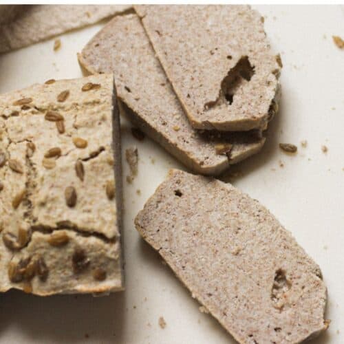 A loaf of buckwheat bread cut into thin slices.