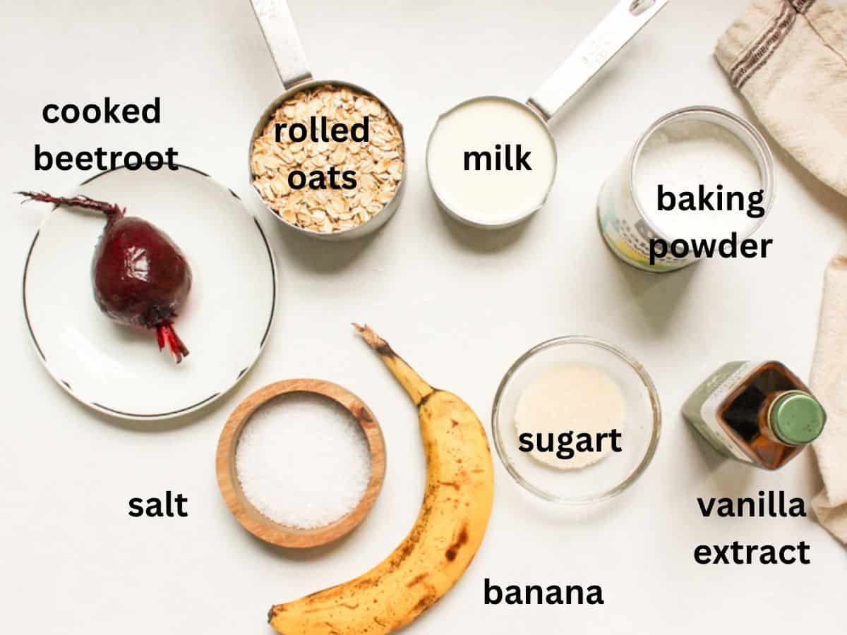 Labeled recipe ingredients arranged on a white background.