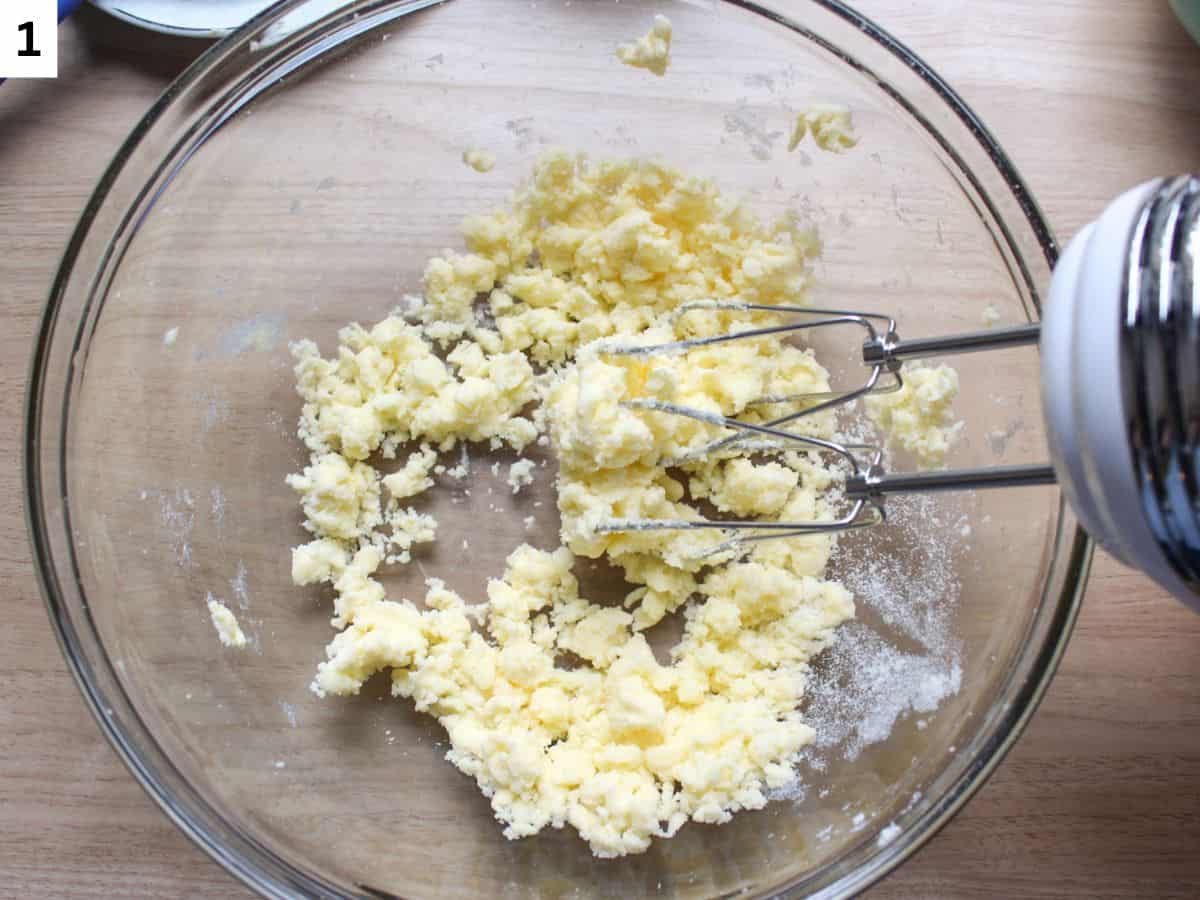 Creamed butter and sugar into airy crumb using electrical mixer.