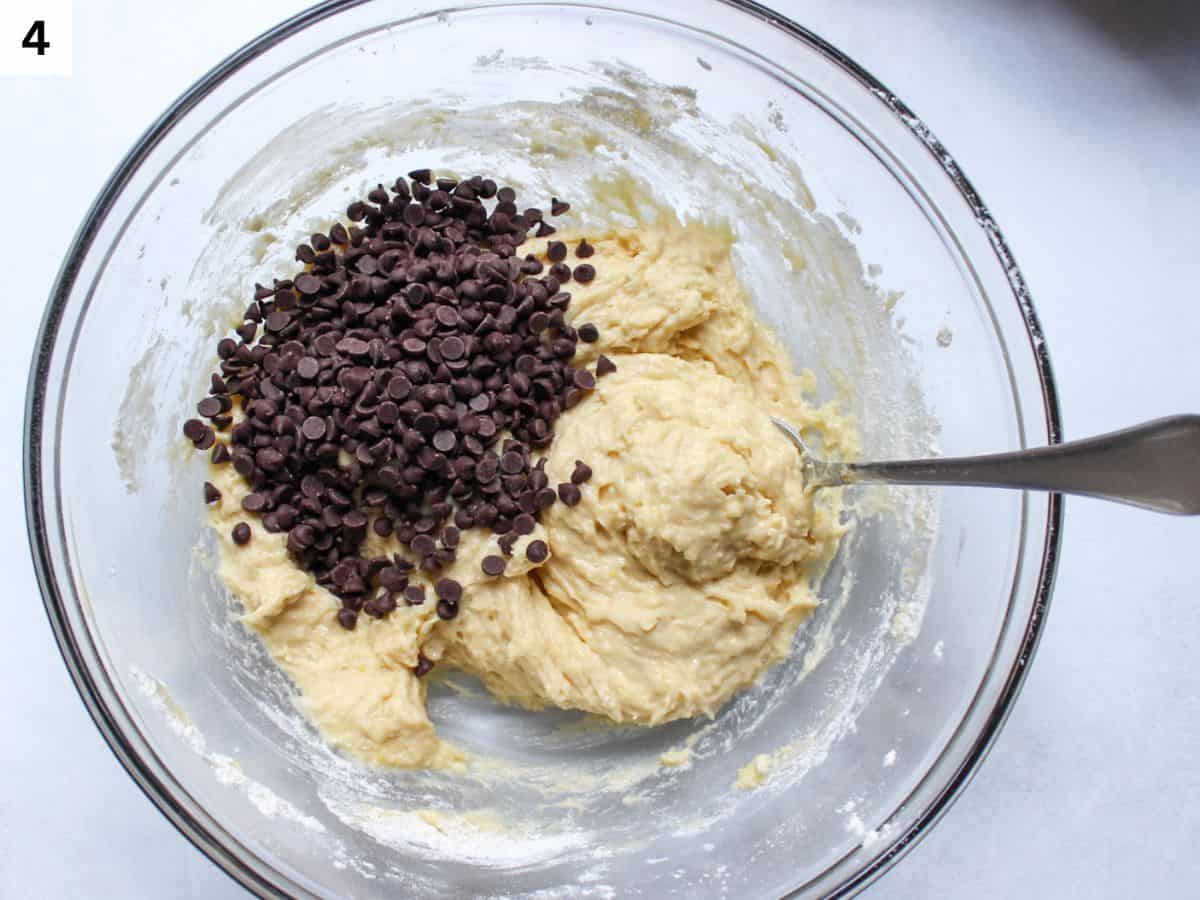 Mini chocolate chips added to the sour cream muffin batter. 